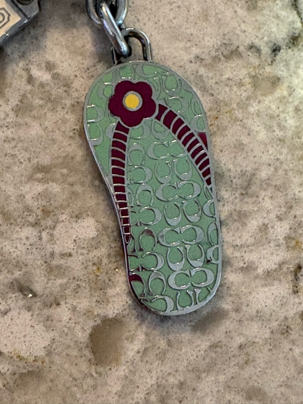 Vintage Y2K Coach Mint Green & Burgundy Flip Flop Keychain Charm - Picture 2 of 9